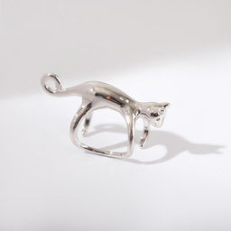 Серьга кафф Котик, цвет серебро - Qf фото 2