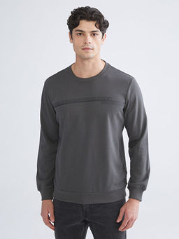 Bisiklet Yaka Bask?l? Erkek Sweatshirt