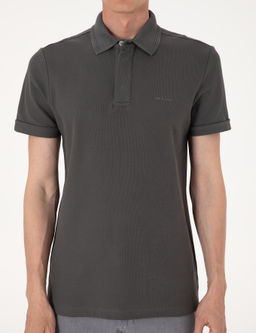 Gri Slim Fit %100 Pamuk K_vr_lmaz Amerikan Pike Polo Yaka Basic Ti__rt