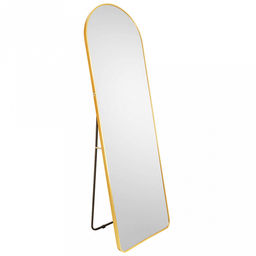 Зеркало напольное, настенное, интерьерное 50х160см, в полный рост, арочная форма, алюминиевая рама ширина 2,7см, цвет - золото, U-образная металлическая подставка, в коробке (Китай)