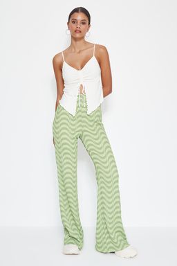 Yesil Burumcuk Wide Leg/Rahat Kesim Yuksek Bel Orme Pantolon TWOSS23PL00085 - Trendyolmilla фото 3