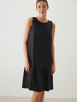 Bisiklet Yaka %100 Keten Elbise