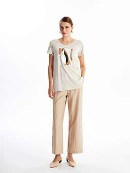 Bisiklet Yaka Bask?l? Kad?n Ti??rt