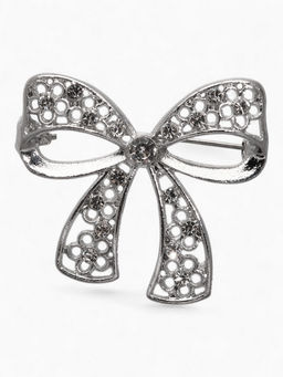 Брошь Бант, цвет белый в серебре