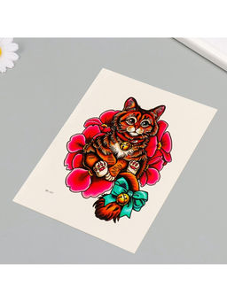 Цена за 2 шт. Переводная тату на тело цветная Котик с бубенцом, 26.1?14.6 см