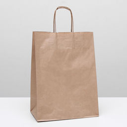 Цена за 20 шт. Пакет крафт без печати, круглая ручка 26×15×35 см