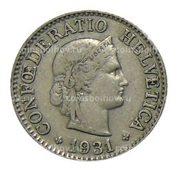 Монета 10 раппенов 1931 года Швейцария