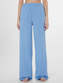 Брюки домашние женские голубые в полоску с надписью