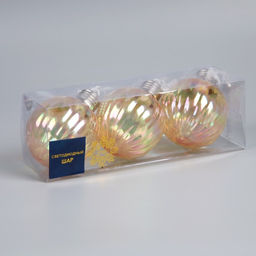 Набор ёлочных шаров Золотистые грани, 3 шт, d=7 см, 3 LED, от батареек AG139, свечение тёплое белое - Luazon lighting фото 4