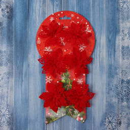 Цена за 2 шт. Ёлочные игрушки 6 шт. Зимнее волшебство. Резной цветок пластик, 7 см, красный  фото 3
