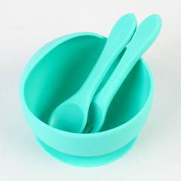 Тарелка детская на присоске и столовые приборы, Крошка Я, бирюзовый  фото 5