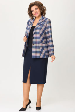 Костюм БелЭльСтиль 412/597 бело-синяя клетка + синий однотон фото 2