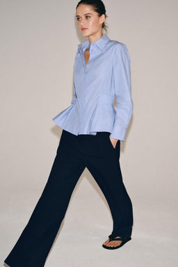 CAMISA POPEL?N PEPLUM ZW COLLECTION / Azul vigor? - Zara фото 4