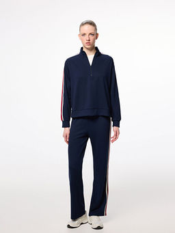 Dik Yaka ?erit Detayl? Kad?n Fermuarl? Sweatshirt