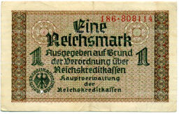 Банкнота 1 рейхсмарка 1939 года Германия (Для оккупированных территорий)