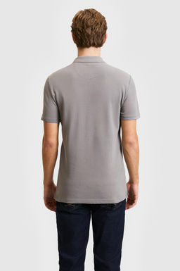 Erkek Slim Fit Polo Yaka Gri Basic Ti__rt