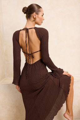 Kahverengi Orme Maxi S?rt Dekolteli Burumcuk Detayl? Plaj Elbisesi TBESS26EL00014