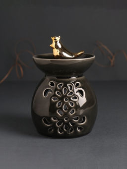Аромалампа для эфирных масел Птичка в короне в чаше, керамика, чёрный перламутр, 9?9?13 см