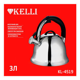 Чайник из нержавеющей стали Kelli 3л, со свистком, капсульное дно, зеркальная полировка, пластиковая ручка (Китай) Подходит для всех видов плит. - Домашняя мода фото 2