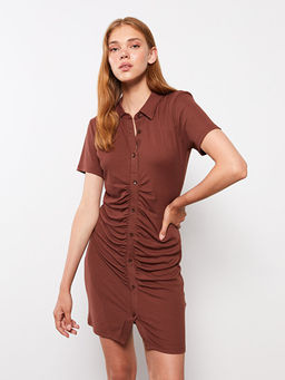 Polo Yaka D?z K?sa Kollu Kad?n Bodycon Elbise