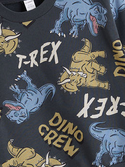 Dinozor Bask?l? Erkek ?ocuk Sweatshirt