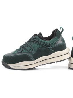 04-XKL23-140R GREEN Кроссовки утепленные женские (натуральная кожа, натуральная замша, байка)