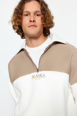 TRENDYOL MAN Vizon Oversize/Genis Kesim Renk Bloklu Ici Polar/S?cak Tutan Sweatshirt TMNAW24SW00130 - Trendyolmilla фото 4