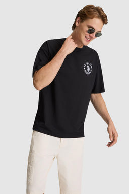 Erkek Siyah Oversize Fit Bisiklet Yaka Ti__rt