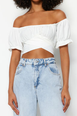 Trendyolmilla Siyah Baglama Detayl? Carmen Yaka Dokuma Bluz TWOSS21BZ0797  фото 4