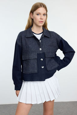 Lacivert Cift Cepli Dokuma Ceket TWOAW24CE00117