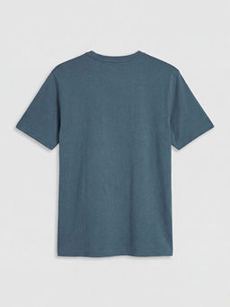 Bisiklet Yaka Bask?l? Penye Erkek Ti??rt