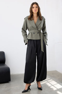 Haki Premium Dokuma Crop Blazer Ceket TWOSS24BC00010