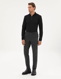 Antrasit Slim Fit Flanel Dokulu Kuma_ Pantolon