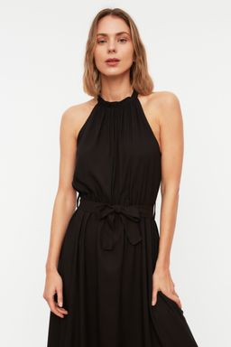 TRENDYOLMILLA Ac?k Kahverengi Kusakl? Duz Beli lastikli Kusakl? Midi Dokuma Elbise TWOSS19EL0155  фото 11