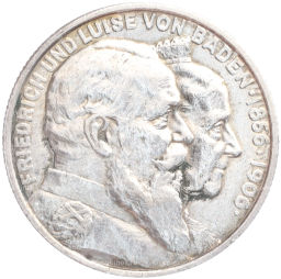 Монета 2 марки 1906 года Германия (Баден) 50 лет свадьбе Фридриха I и Луизы Прусской