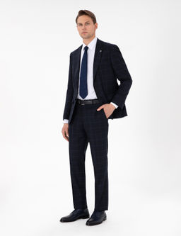 Lacivert Slim Fit Ekose Y_nl_ Tak_m Elbise