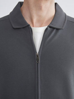 Standart Kal?p Polo Yaka Erkek Fermuarl? Sweatshirt