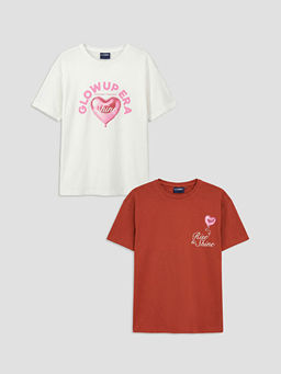 Bisiklet Yaka Bask?l? K?z ?ocuk 2li Ti??rt