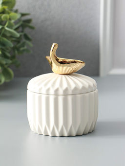Шкатулка керамика "Золотой лист Гинкго" белая 8х8х10 см