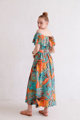 12331 Платье-кармен с тропическим принтом бирюзовое - Martichelli фото 3