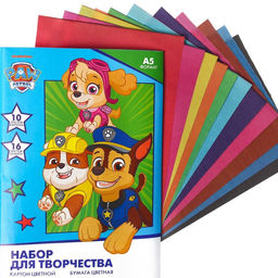 Цена за 4 шт. Набор для творчества «Щенки» А5: 10 л цветного одностороннего картона + 16 л цветной двусторонней бумаги