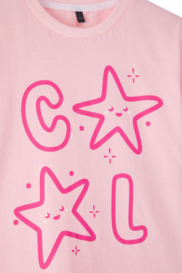 Tas-Pembe 2li K?z Cocuk %100 Pamuk Slogan Bask?l? K?sa Kol Orme T-Shirt TKDSS25TS00013 - Trendyolmilla фото 2