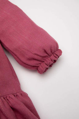 Платье из блестящей ткани с длинными рукавами для маленьких девочек - Defacto фото 3