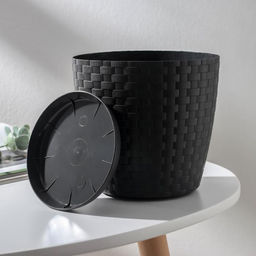 Цена за 3 шт. Горшок для цветов с поддоном «Ротанг», 1.2 л, d=15 см, h=14 см, пластиковый, цвет графитовый