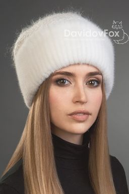 Шапка Оливия норка трикотаж белая
