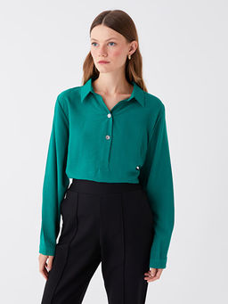 G?mlek Yaka D?z Uzun Kollu Kad?n Bluz