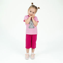 Костюм детский розовый/темная малина принт мишка 7057п (80, 52)