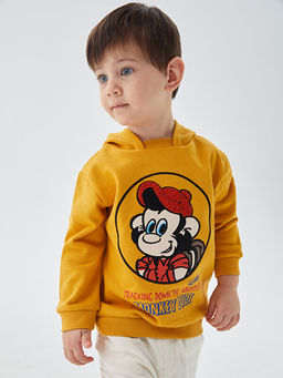 Uzun Kollu Nostaljik Maymun Bask?l? Unisex Bebek Hoodie