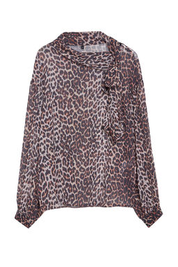 Kahverengi Leopar Desenli Sifon Dik Yaka Dokuma Bluz TWOAW25BZ00043 - Trendyolmilla фото 6