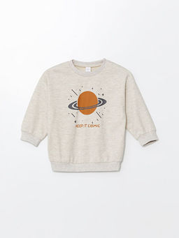 Bisiklet Yaka Bask?l? Erkek Bebek Sweatshirt